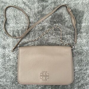 Tory Burch Pebbled Leather Crossbody Bag (Taupe)